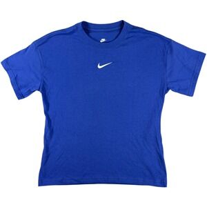 Nike Tee Shirt Youth Medium Blue Swoosh Logo Crew Neck Short Sleeve Loose Fit